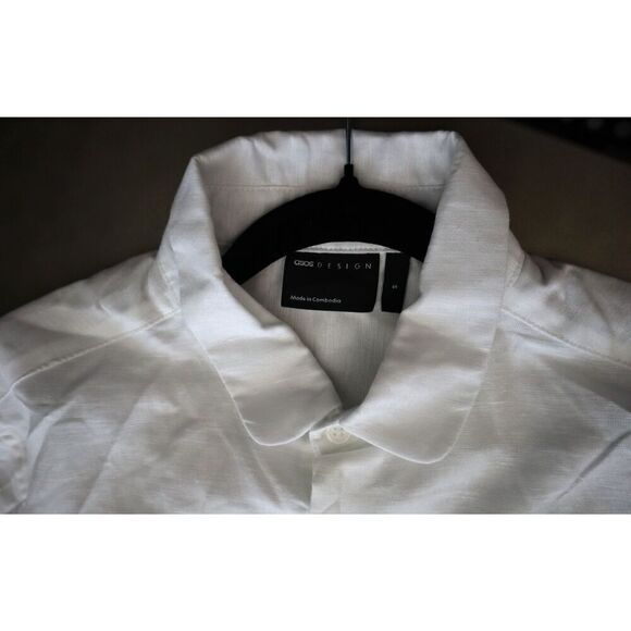 ASOS DESIGN Men's Sz Small White Wedding Smart Linen Regular Fit L/S Shirt - Picture 3 of 5